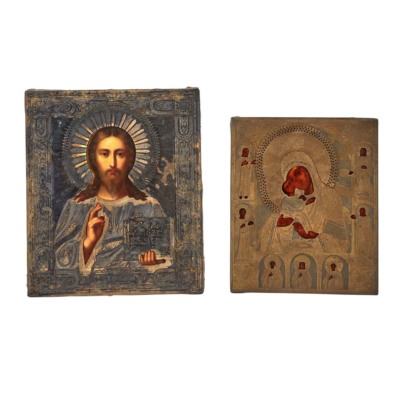 Russian Silver Icon of Christ Pantocrator; Together with a Russian Brass Icon of the Mother of God (1 of 3)