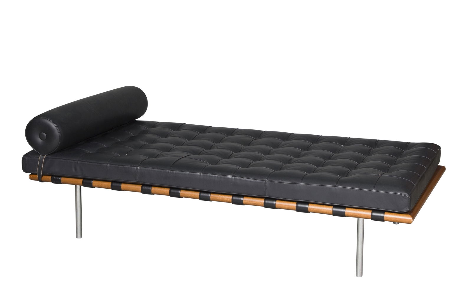 Mahogany, Upholstered and Chromed Metal "Barcelona" Style Daybed   After Mies van der Rohe, recent (1 of 4)