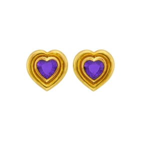Tiffany & Co., Paloma Picasso Pair of Gold and Amethyst Heart Earclips