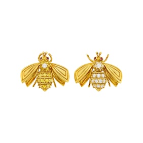 Tiffany & Co. Pair of Gold, Diamond and Yellow Sapphire Bee Pins