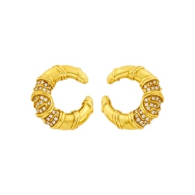 Pair of Gold and Diamond Crescent Earclips