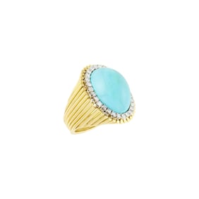Two-Color Gold, Turquoise and Diamond Ring