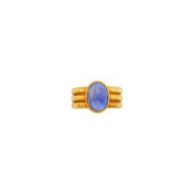 Reinstein Ross Gold, Cabochon Sapphire and Diamond Three Row Band Ring