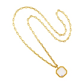 Cartier Gold Chain Necklace with Gold, Synthetic Colorless Spinel and Floating Lapis Bead Pendant