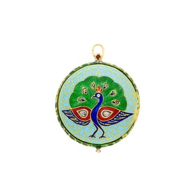 Antique Indian Double Sided Gold, Multicolored Enamel and Diamond Pendant