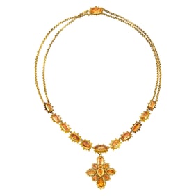 Georgian Gold and Foil-Backed Yellow Topaz Pendant-Brooch Necklace