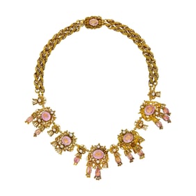 Georgian Gold, Foil-Backed Pink Topaz and Split Pearl Necklace