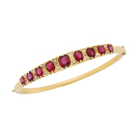 Antique Rose Gold, Ruby and Diamond Bangle Bracelet