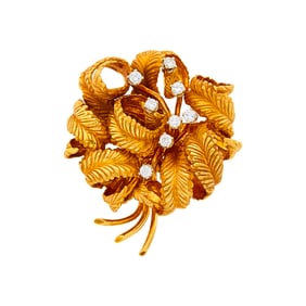 Gold and Diamond Flower Brooch