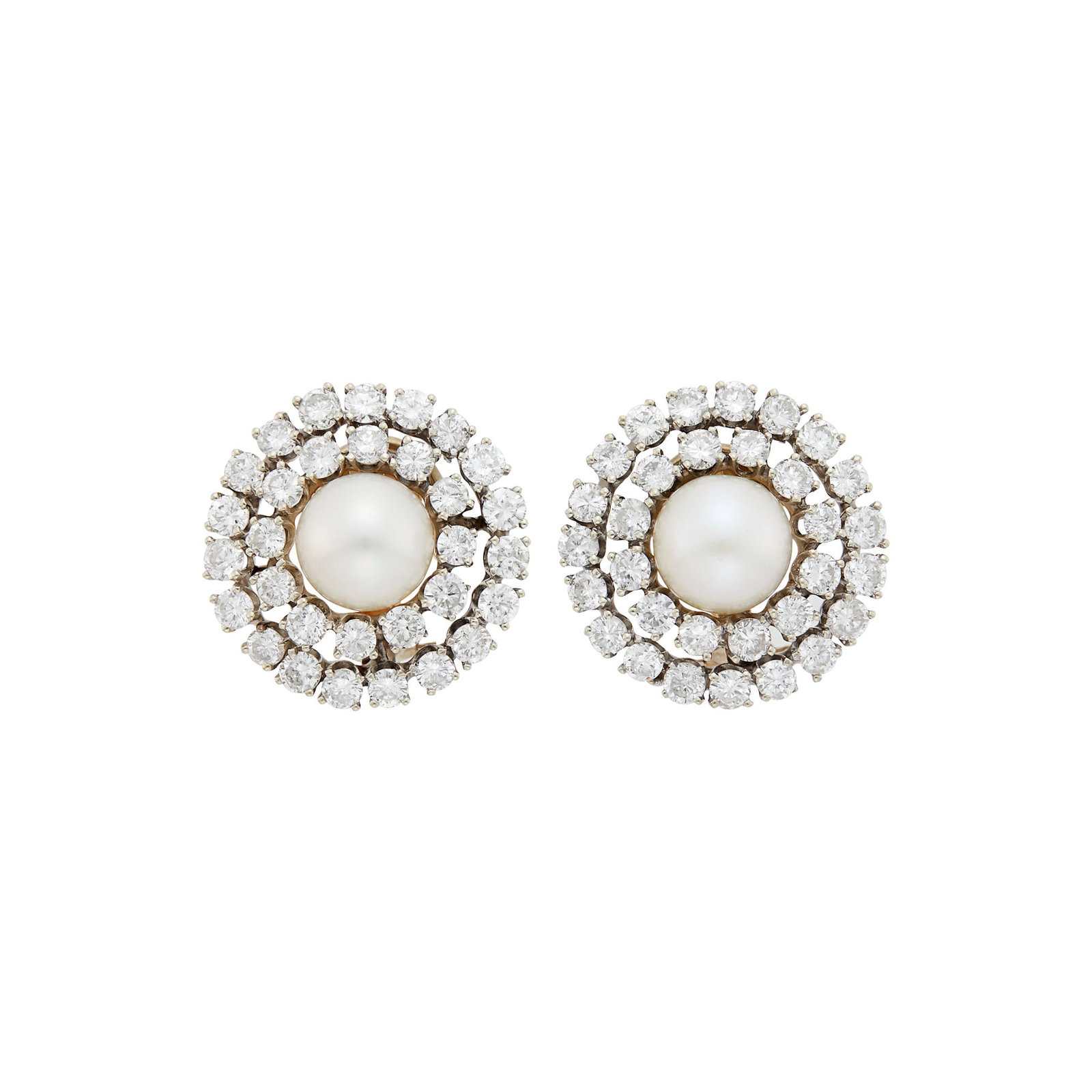 Pair of Gold-Plated White Gold, Cultured Pearl and Diamond Earrings (1 of 2)