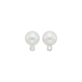 Pair of Platinum, South Sea Cultured Pearl and Diamond Earclips