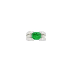 Platinum, Cabochon Emerald and Diamond Ring