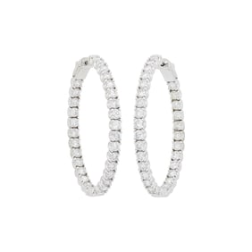 Pair of White Gold and Diamond Hoop Earrings