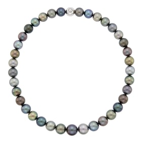 Tahitian Gray and Black Cultured Pearl Necklace with White Gold Ball Clasp