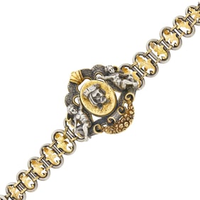Gothic Revival Silver and Gold Locket Bracelet