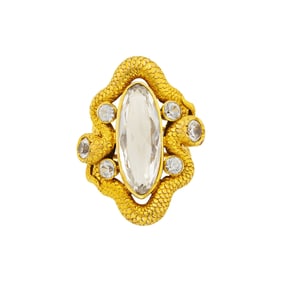 Oversized Gold, Quartz and White Sapphire Serpent Ring