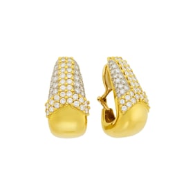 Pair of Two-Color Gold and Diamond Earclips