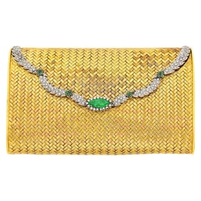 Tricolor Gold, Platinum, Emerald and Diamond Clutch Evening Bag