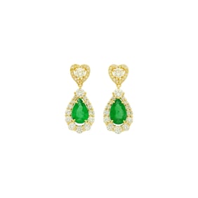 Pair of Gold, Emerald and Diamond Pendant-Earrings