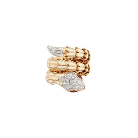 Alexis Rose Gold-Plated Silver, White Gold, Enamel and Diamond Serpent Ring