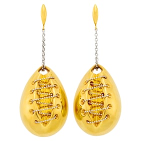 Pair of Two-Color Gold Punching Bag Pendant-Earrings
