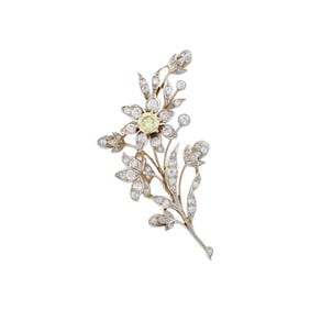 Antique Gold, Platinum, Colored Diamond and Diamond Flower Brooch