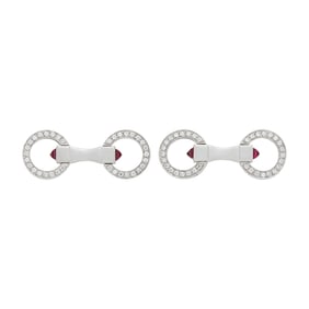 Pair of Platinum, Diamond and Ruby Double-Sided Cufflinks