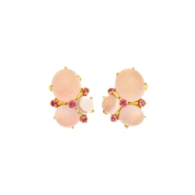 Seaman Schepps Pair of Gold, Cabochon Rose Quartz, Moonstone and Pink Tourmaline 'Three Cab'
