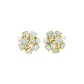 Seaman Schepps Pair of Gold, Cabochon Aquamarine and Cultured Pearl 'Bubble' Earrings