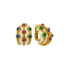 Bulgari Pair of Two-Color Gold and Cabochon Colored Stone Earclips