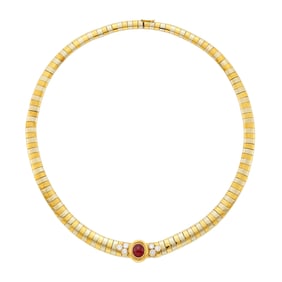 Van Cleef & Arpels Two-Color Gold, Cabochon Ruby and Diamond Necklace