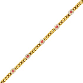 Gucci Two-Color Gold, Cabochon Ruby and Diamond Bracelet