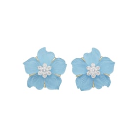 Seaman Schepps Pair of White Gold, Carved Rock Crystal, Turquoise and Diamond 'Clematis' Earrings