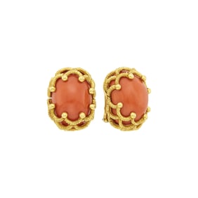 Pair of Gold and Coral Earclips
