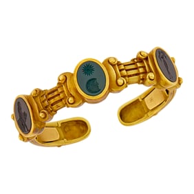 Barry Kieselstein-Cord Gold and Bloodstone and Garnet Intaglio Bangle Bracelet
