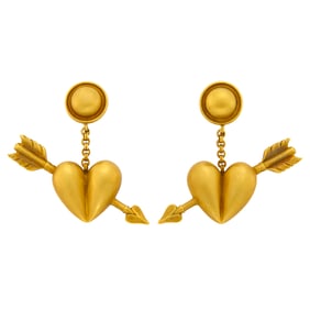 Barry Kieselstein-Cord Pair of Gold Heart and Arrow Pendant-Earclips
