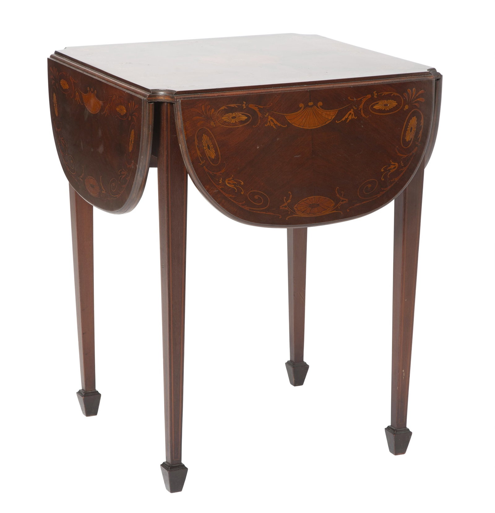 Continental Marquetry Inlaid Mahogany Drop Leaf Table (1 of 4)