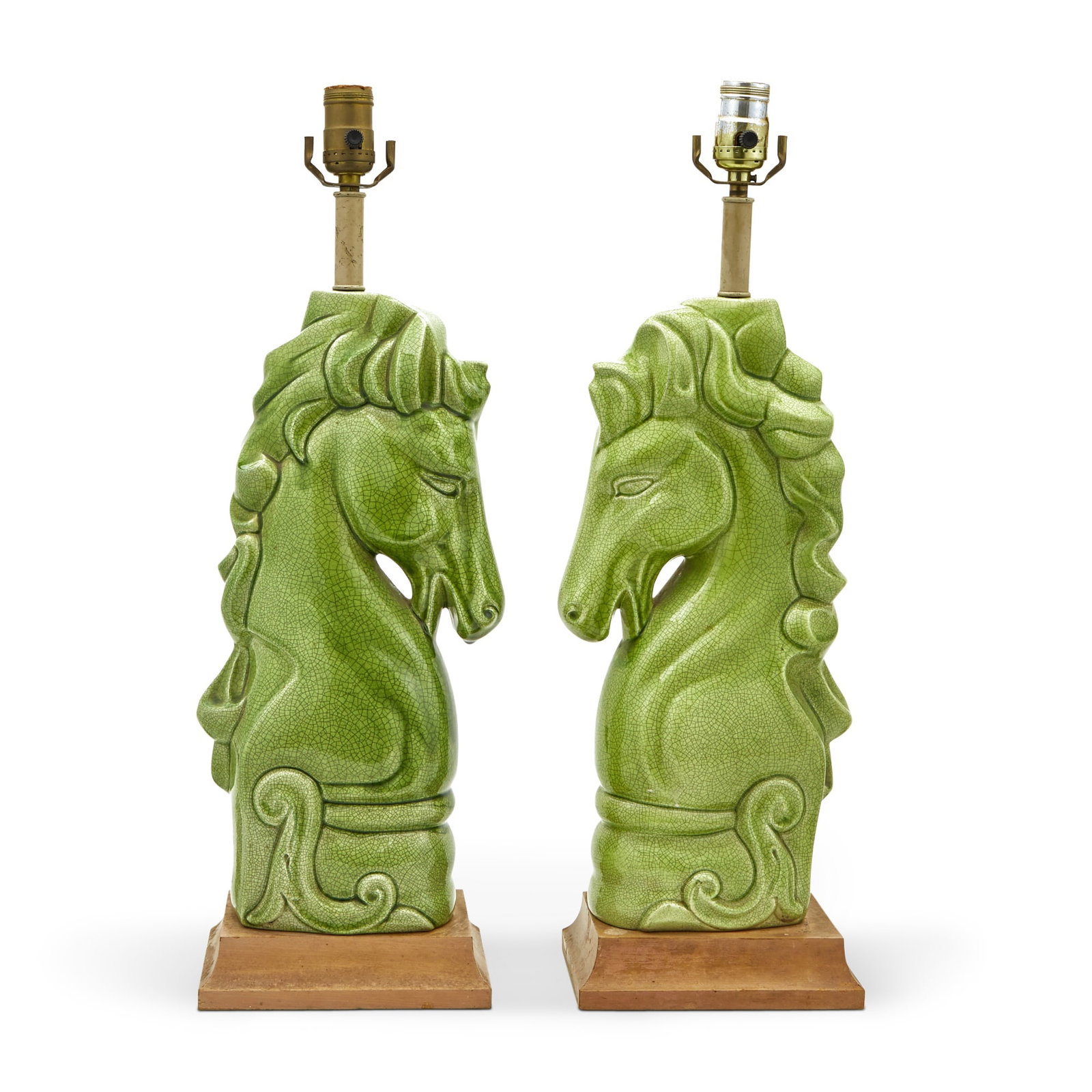 Pair of Mid-Century Style Green Crackle Glaze Ceramic Horse Head Table Lamps (1 of 3)
