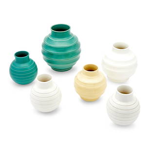 Group of Six Contemporary Ceramic Vessels: Keith Murray for Wedgwood Height of largest 10 inches, diameter 8 inches.