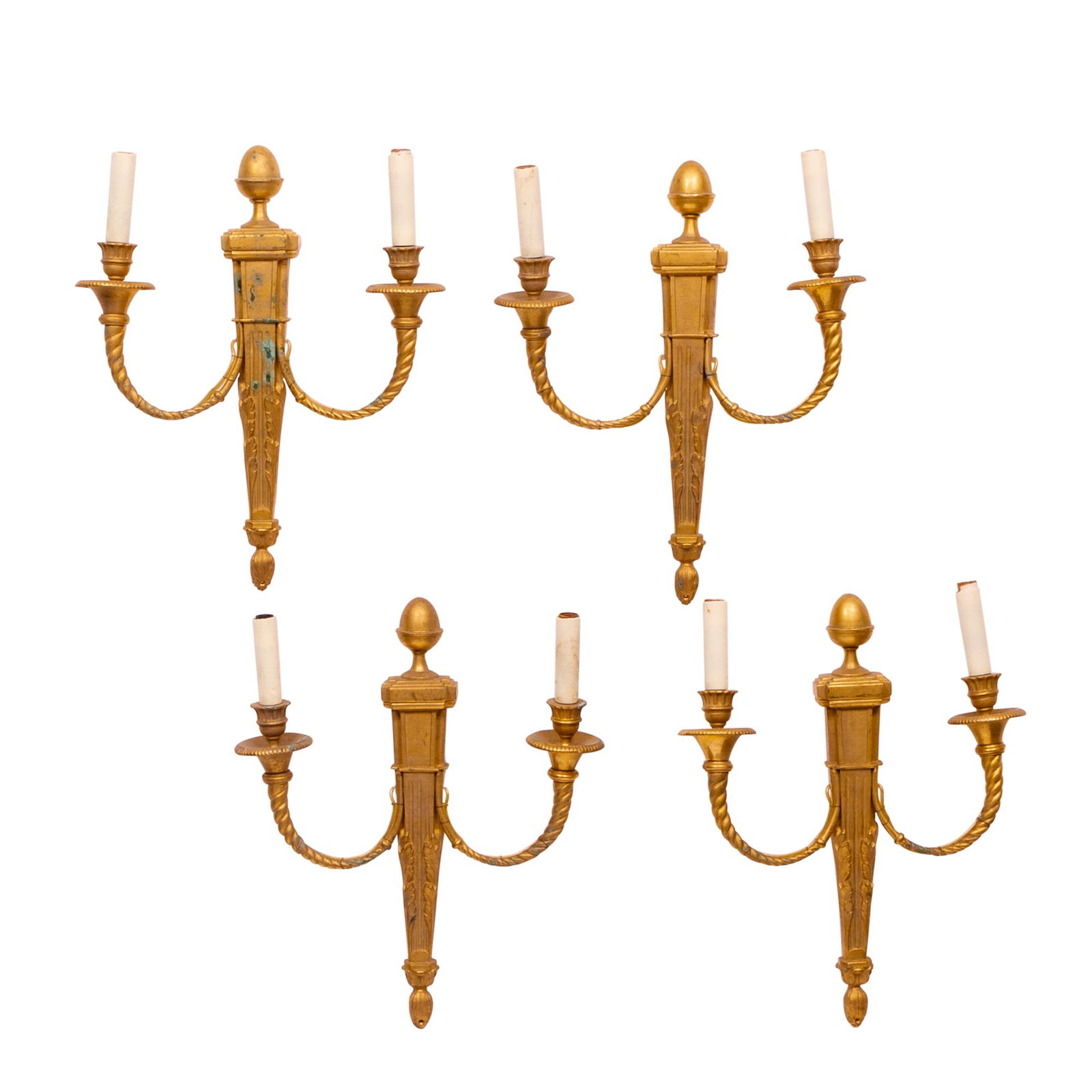 Set of Four Louis XVI Style Gilt-Bronze Two-Light Sconces (1 of 2)