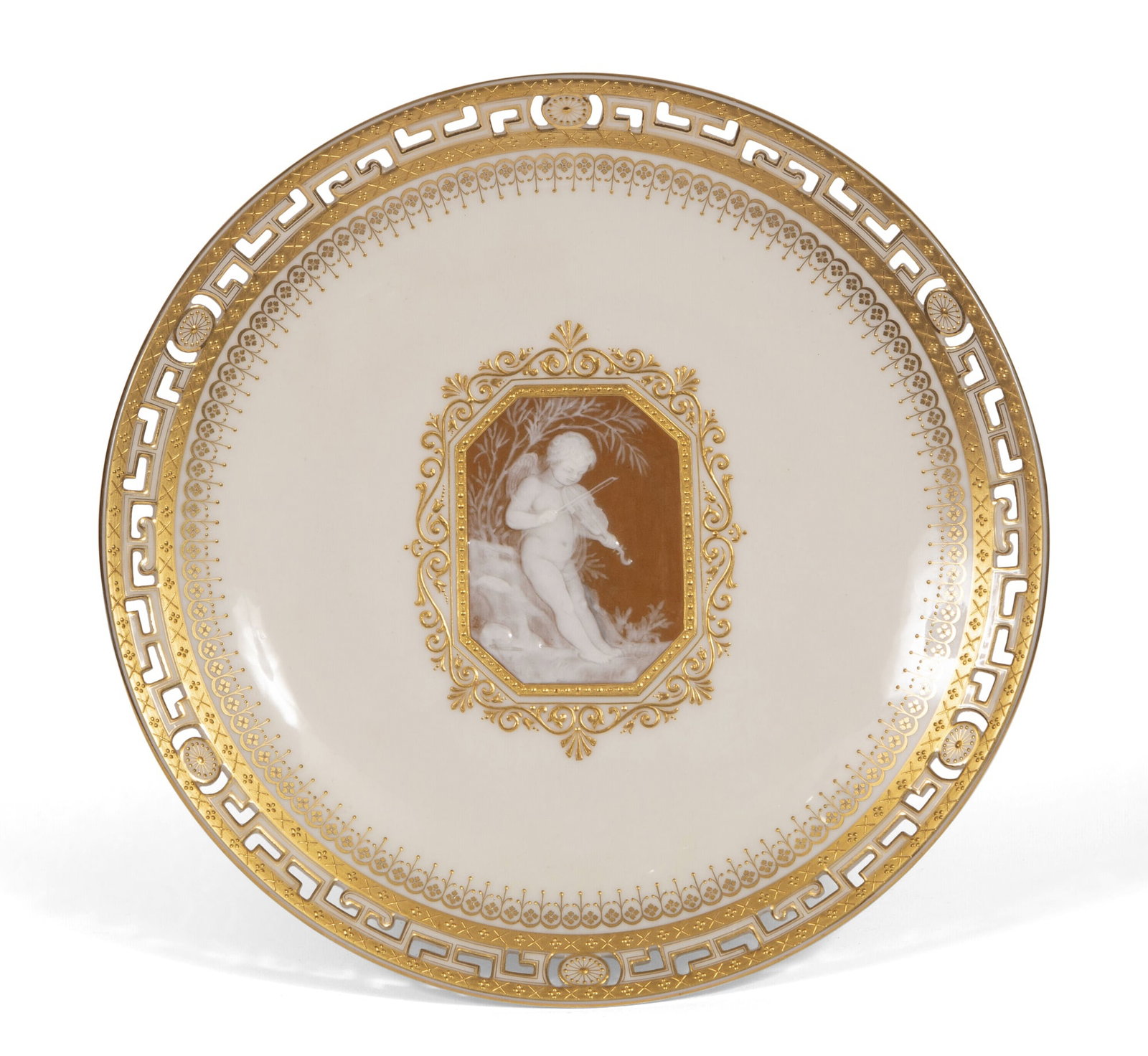Mintons Gilt Decorated Pâte-sur-Pâte Porcelain Cabinet Plate: Decorated by Alboin Birks and retailed by Gilman Collamore & Co., Fifth Avenue, late 19th/early 20th century Estate / Collection: Property of a Prominent Upper Side Collector Of circular form, with an