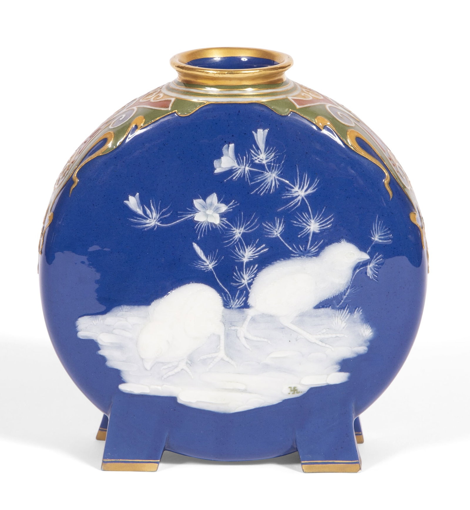 Mintons Gilt, Enameled and Pâte-sur-Pâte Porcelain 'Moon Flask' Footed Vase (1 of 5)