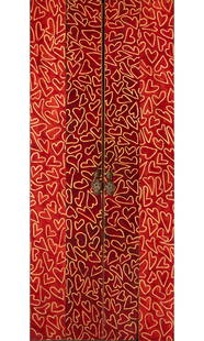 Michael Buthe: German, 1944-1994Untitled (Liebe Door), 1988Oil on ash in two parts with brass fixturesEach panel 84 x 24 inches (213.4 x 61 cm) ***Large doors / Leaning on 300's**