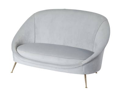 Guglielmo Veronesi for ISA Upholstered Settee Mid 20th century: Raised on brass feet. Height of back 33 1/2 inches, height of seat 15 inches, width 55 inches, depth 32 inches.