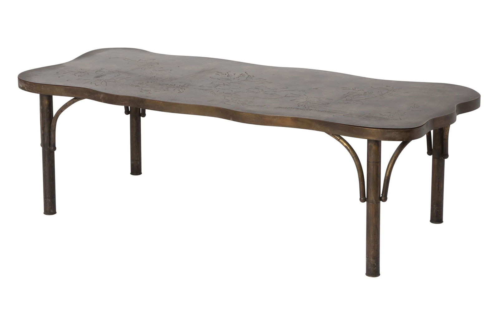 Philip and Kelvin LaVerne Etched and Patinated Bronze and Pewter Coffee Table 1970s (1 of 5)
