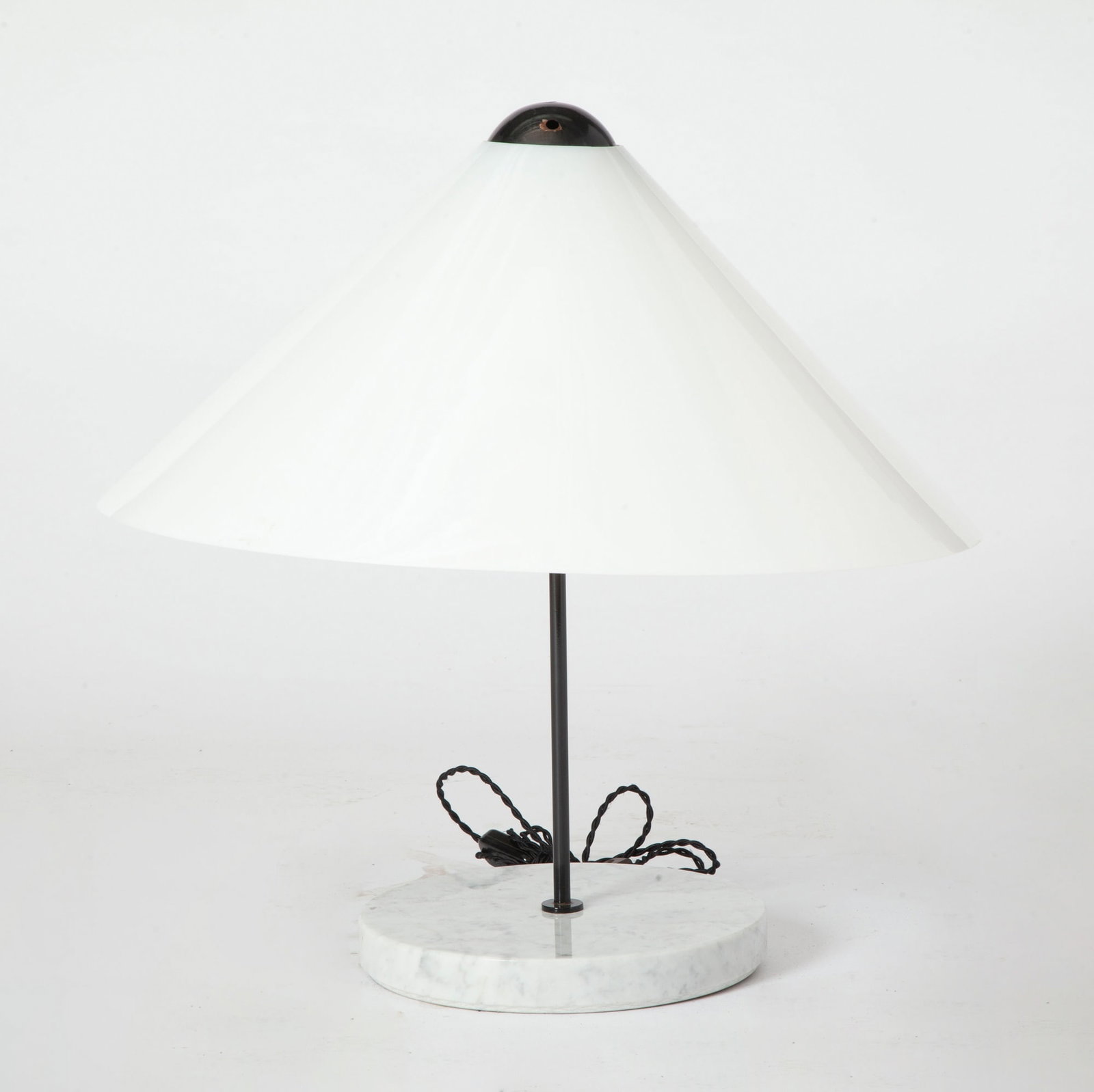 Vico Magistretti for Oluce Marble, Enameled Steel and Plastic "Snow" Lamp Last quarter 20th century: Height overall 24 inches, diameter of shade 24 inches.