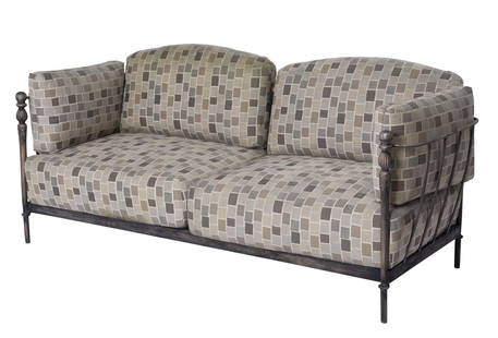 Michael Taylor Bronzed Aluminum and Upholstered "Montecito" Sofa Recent manufacture: Height of back 29 1/2 inches, height of seat 18 inches, length 6 feet 7 inches, depth 35 inches.