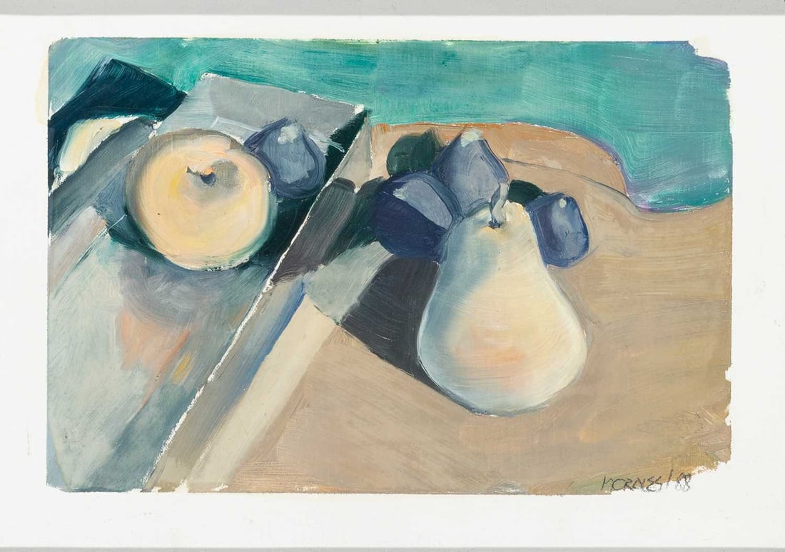 Armando Morales: Nicaraguan, 1927-2011Boite de fer blanc pomme, poire 3 Figs, 1988Signed and dated Morales/88 (lr)Oil on canvas6 1/2 x 8 3/4 inches (16.5 x 22.2 cm)Provenance:Galerie Claude Bernard, Paris