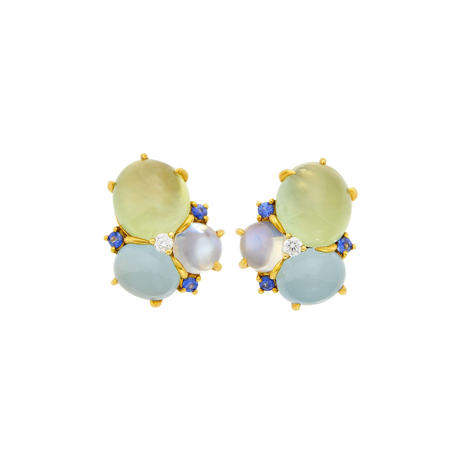 Seaman Schepps Pair of Gold, Colored Stone , Diamond and Sapphire 'Three Cab' Earrings (1 of 2)
