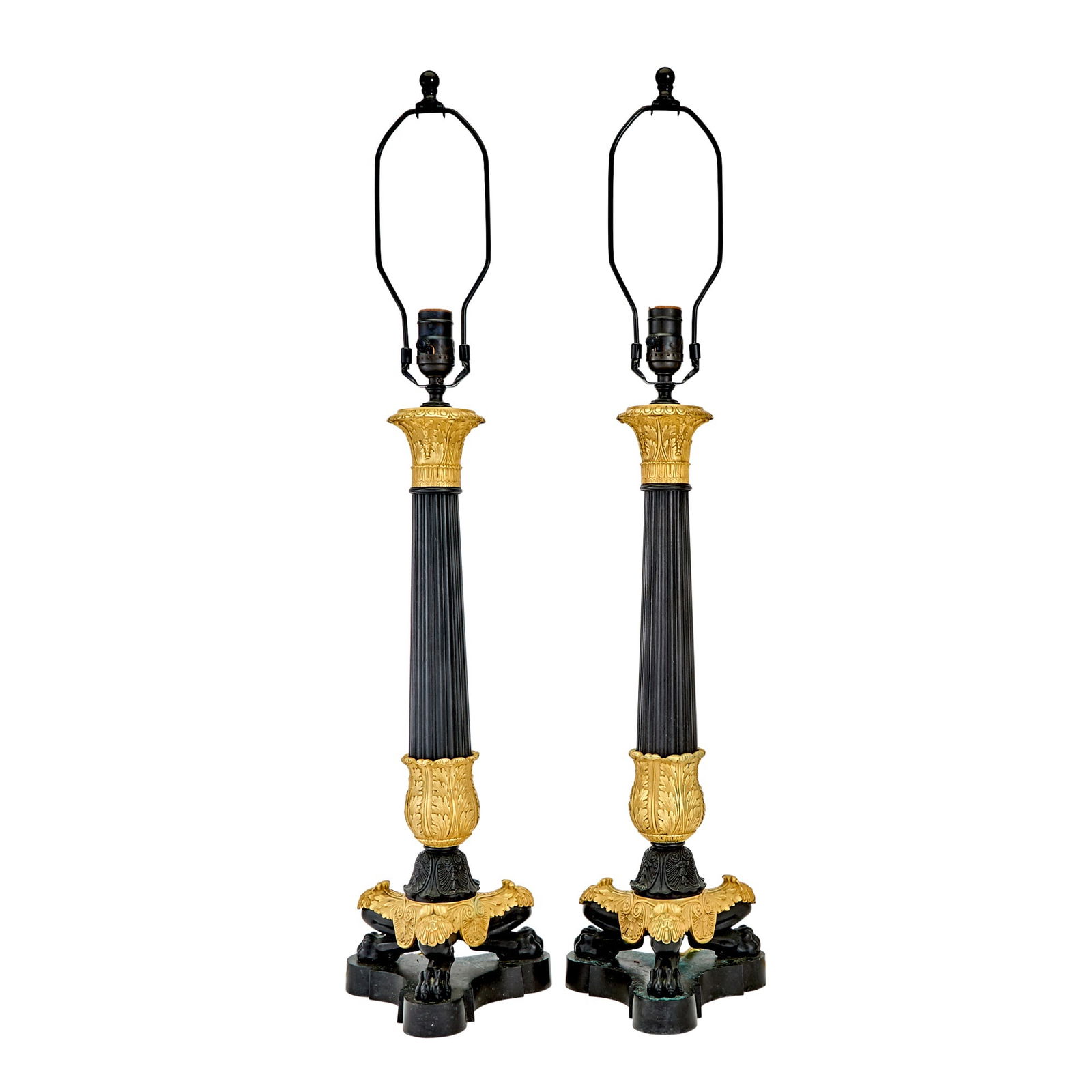 Pair of Charles X Gilt and Patinated Bronze Candlestick Lamps (1 of 3)